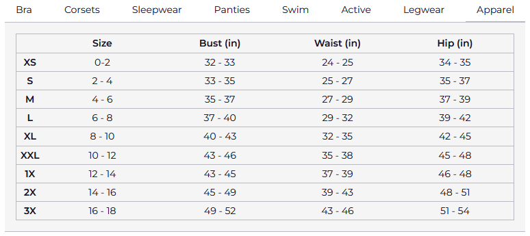 Product size guide