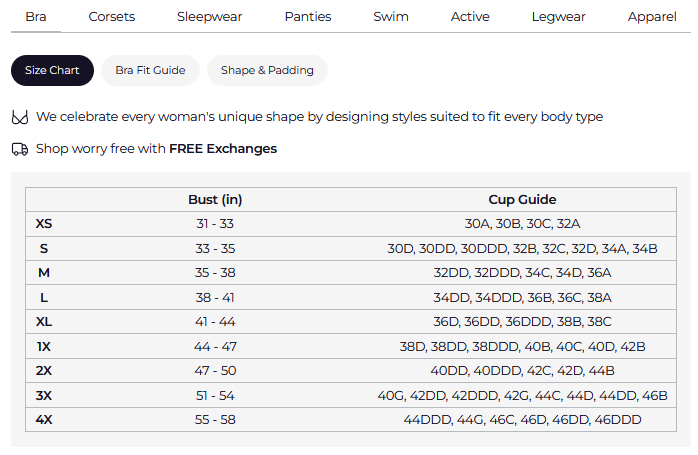 Product size guide
