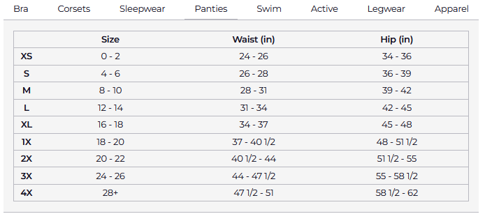 Product size guide