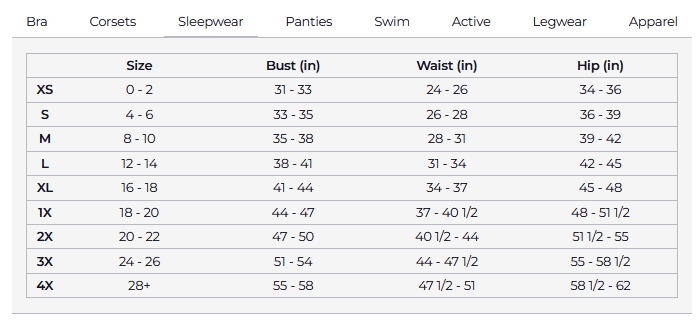 Product size guide