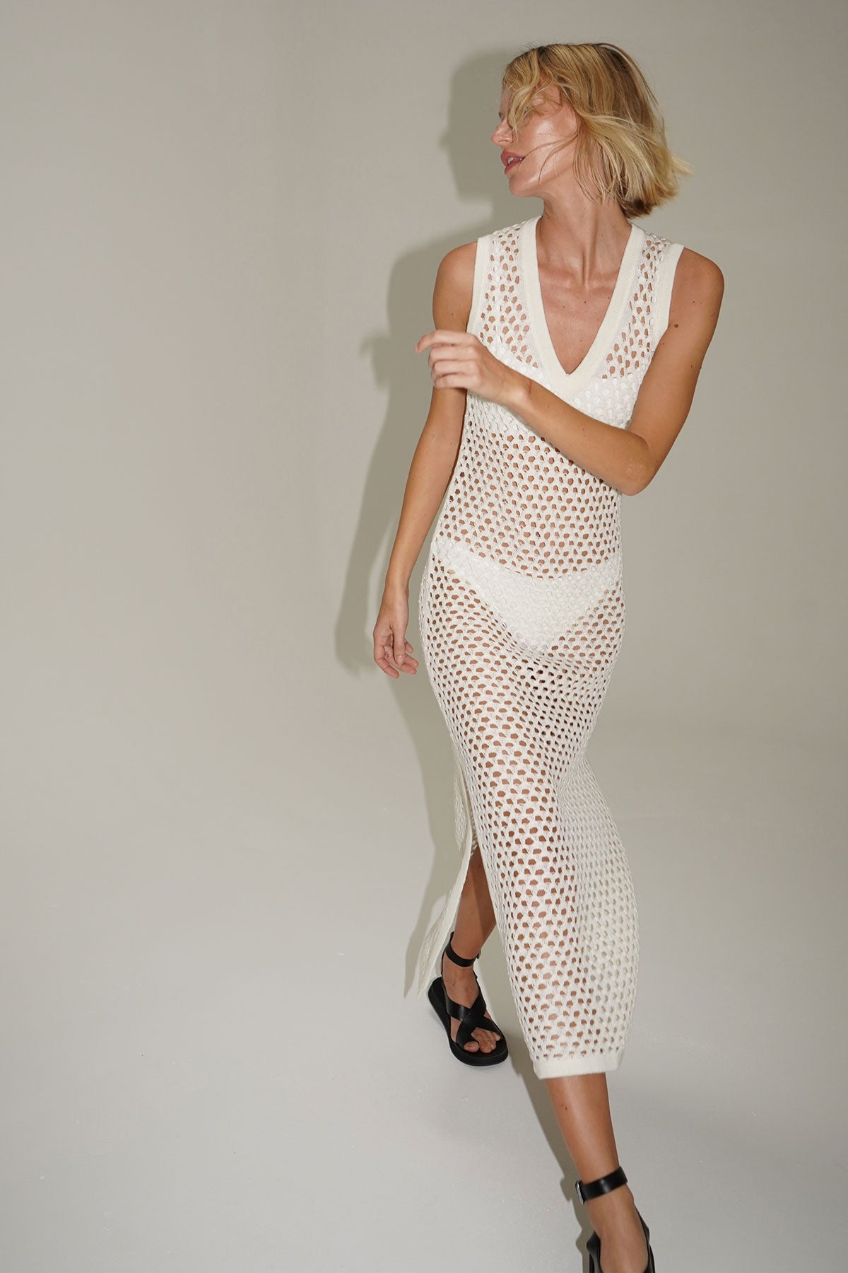 Women | Althaia V Open Knit Maxi Dress | Ivory