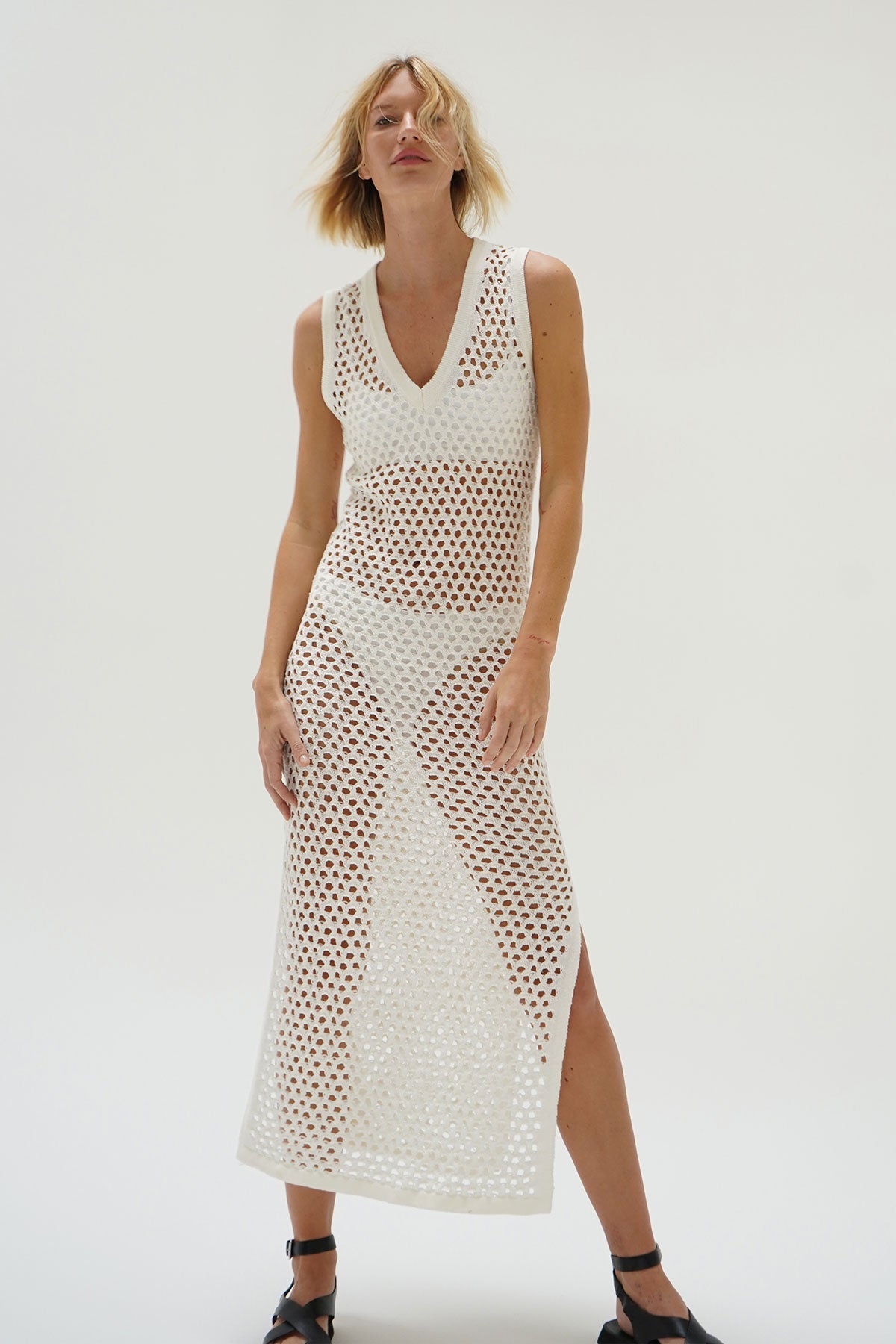 Women | Althaia V Open Knit Maxi Dress | Ivory