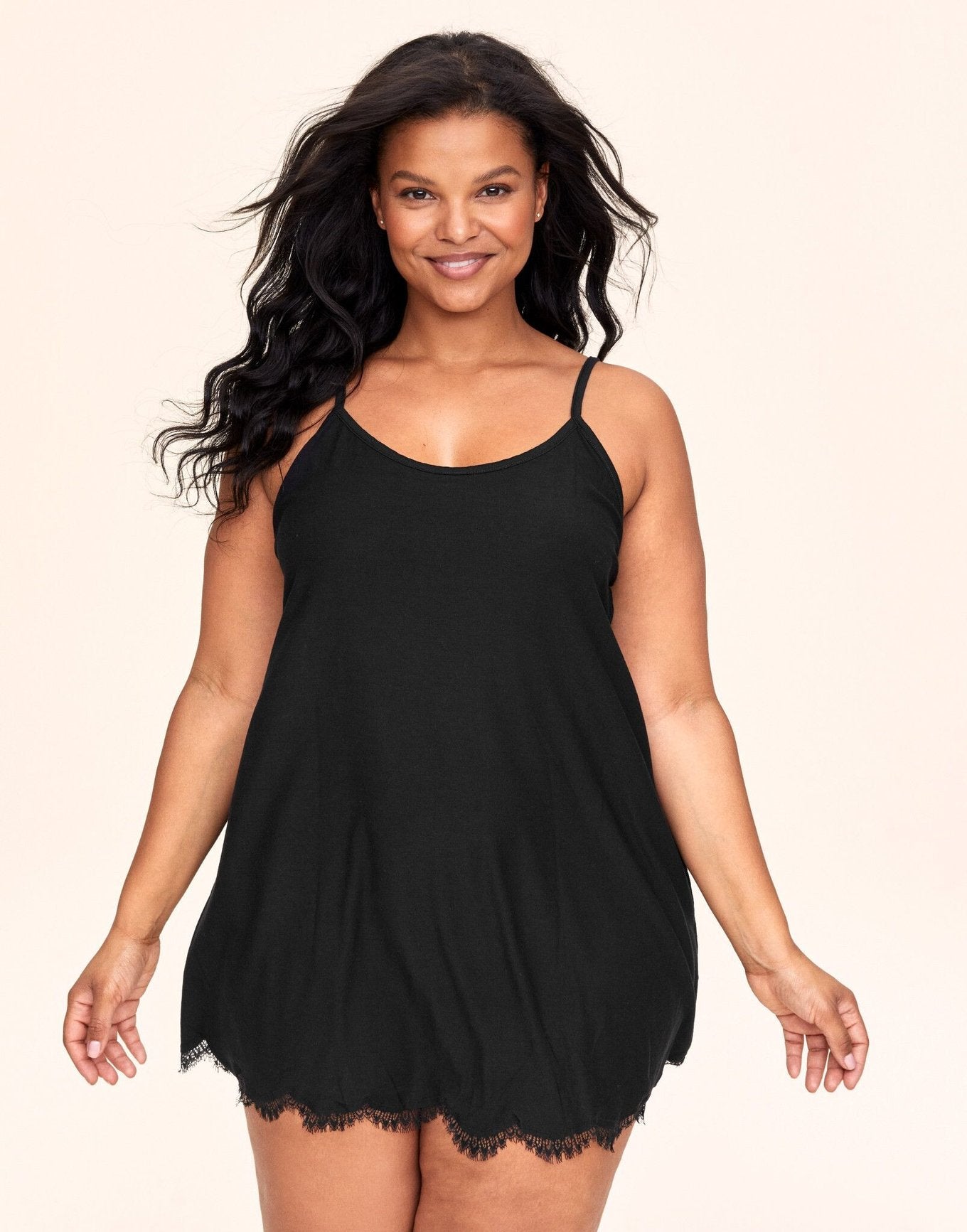 Adore Me Ellenor Slip in color Jet Black and shape slip