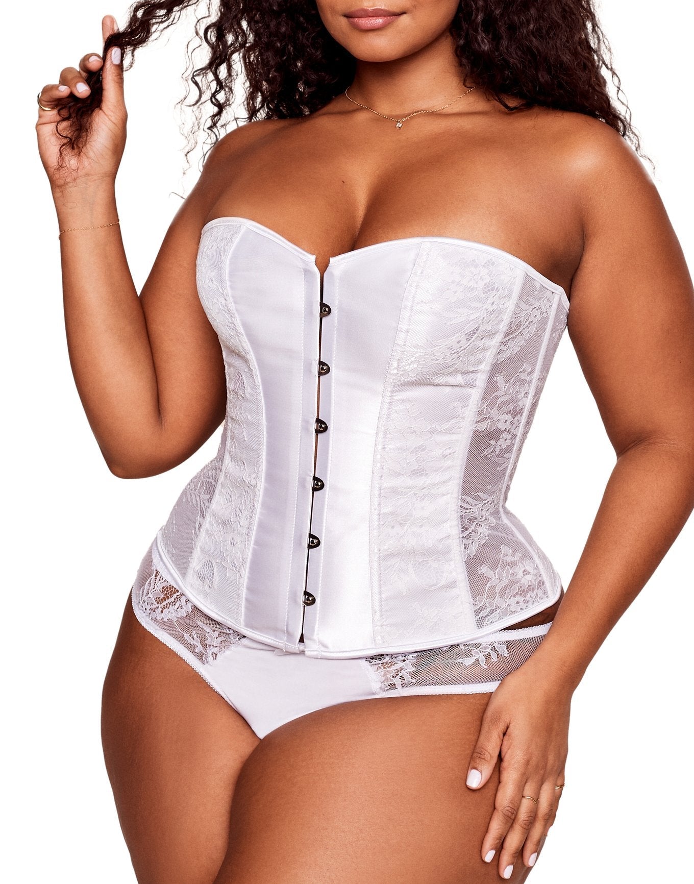 Adore Me Ashoka Boned Corset Set in color Bright White and shape corset