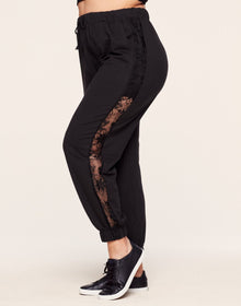 Adore Me Hila Casual-Fit Sweatpant With Lace Detail in color Noir and shape pant