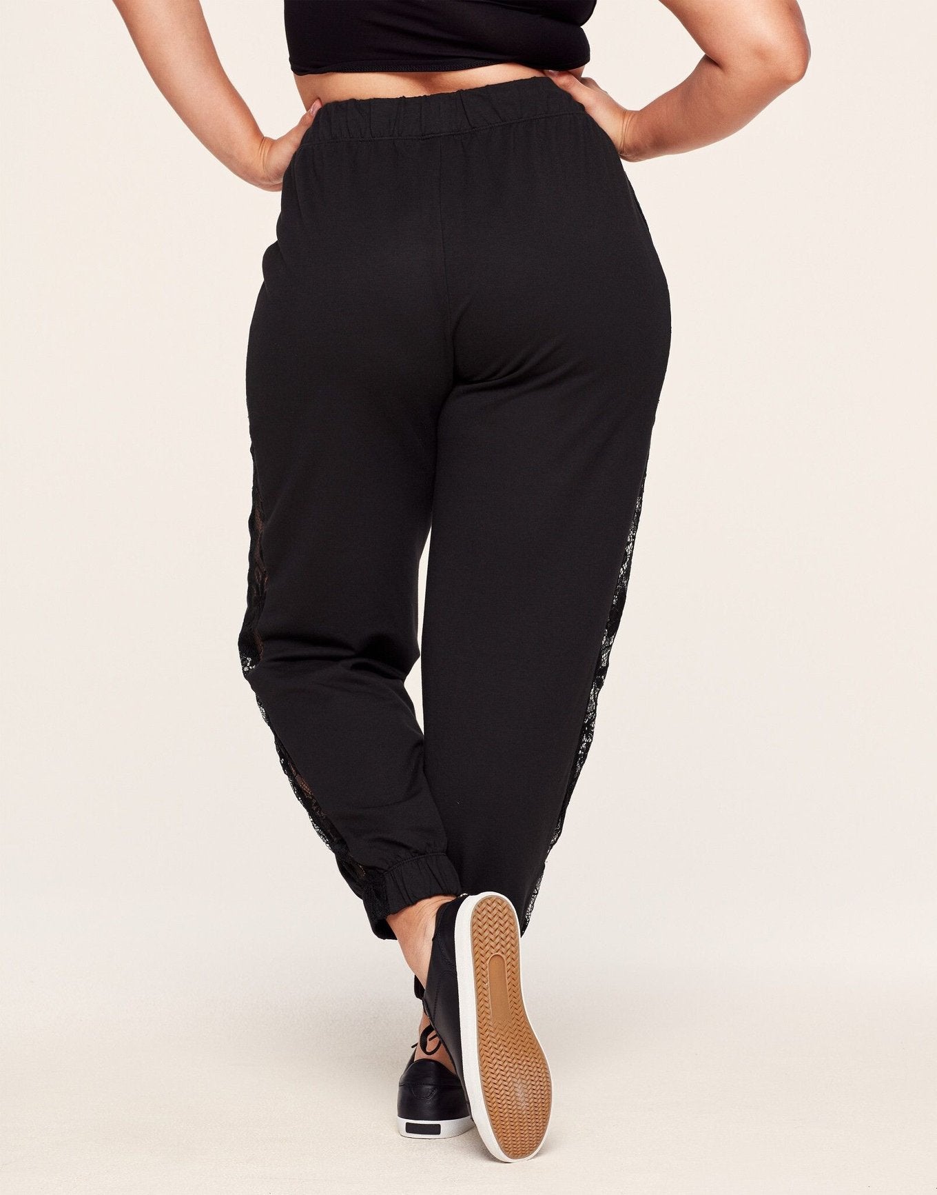 Adore Me Hila Casual-Fit Sweatpant With Lace Detail in color Noir and shape pant