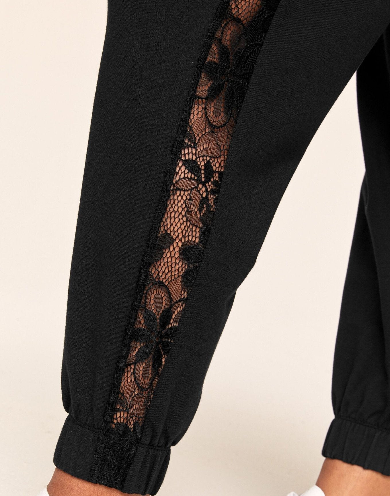 Adore Me Hila Casual-Fit Sweatpant With Lace Detail in color Noir and shape pant