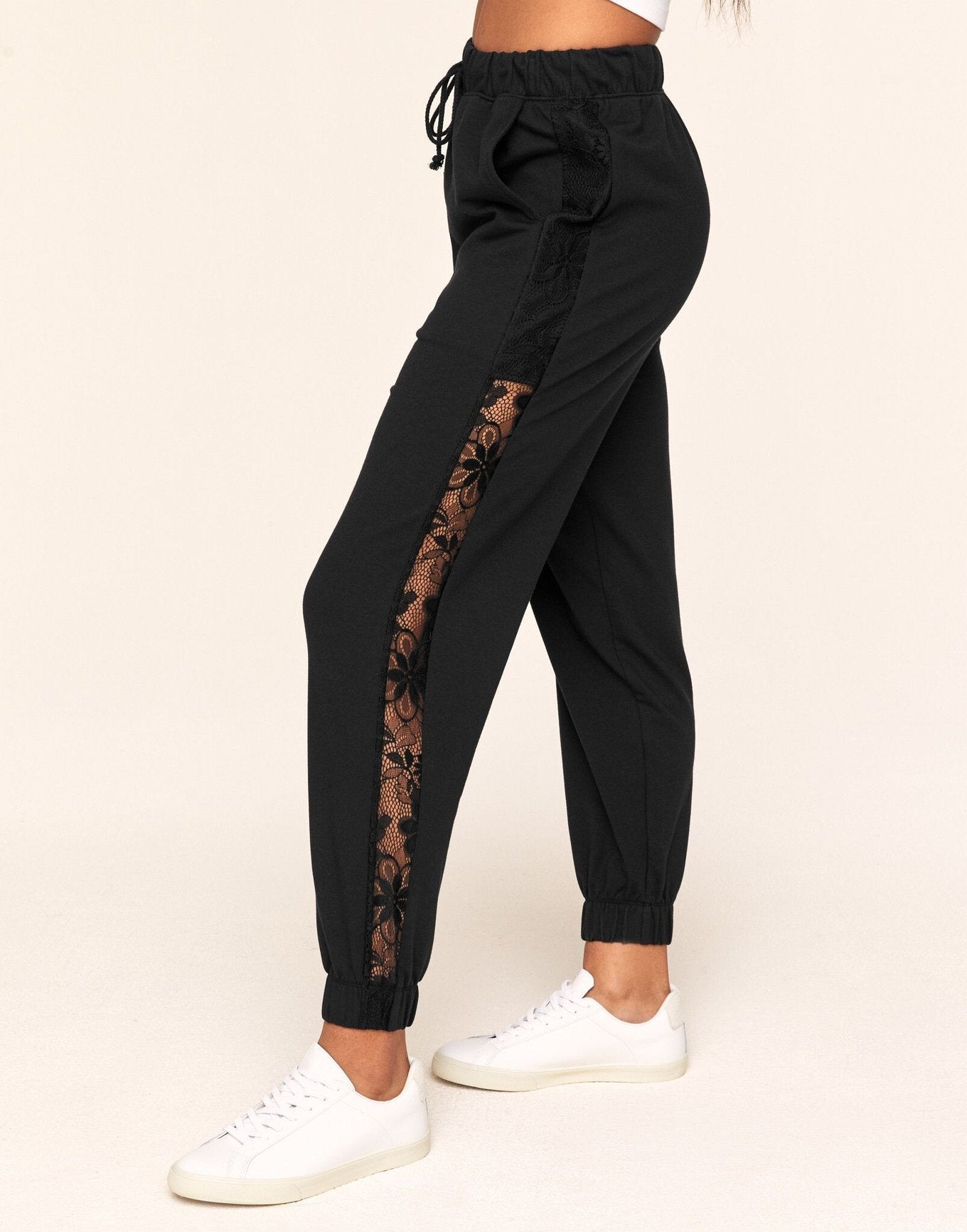 Adore Me Hila Casual-Fit Sweatpant With Lace Detail in color Noir and shape pant