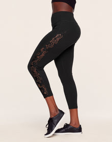 Adore Me Luna Lace 7/8 Active 7/8 Legging With Lace Detail in color Noir and shape legging