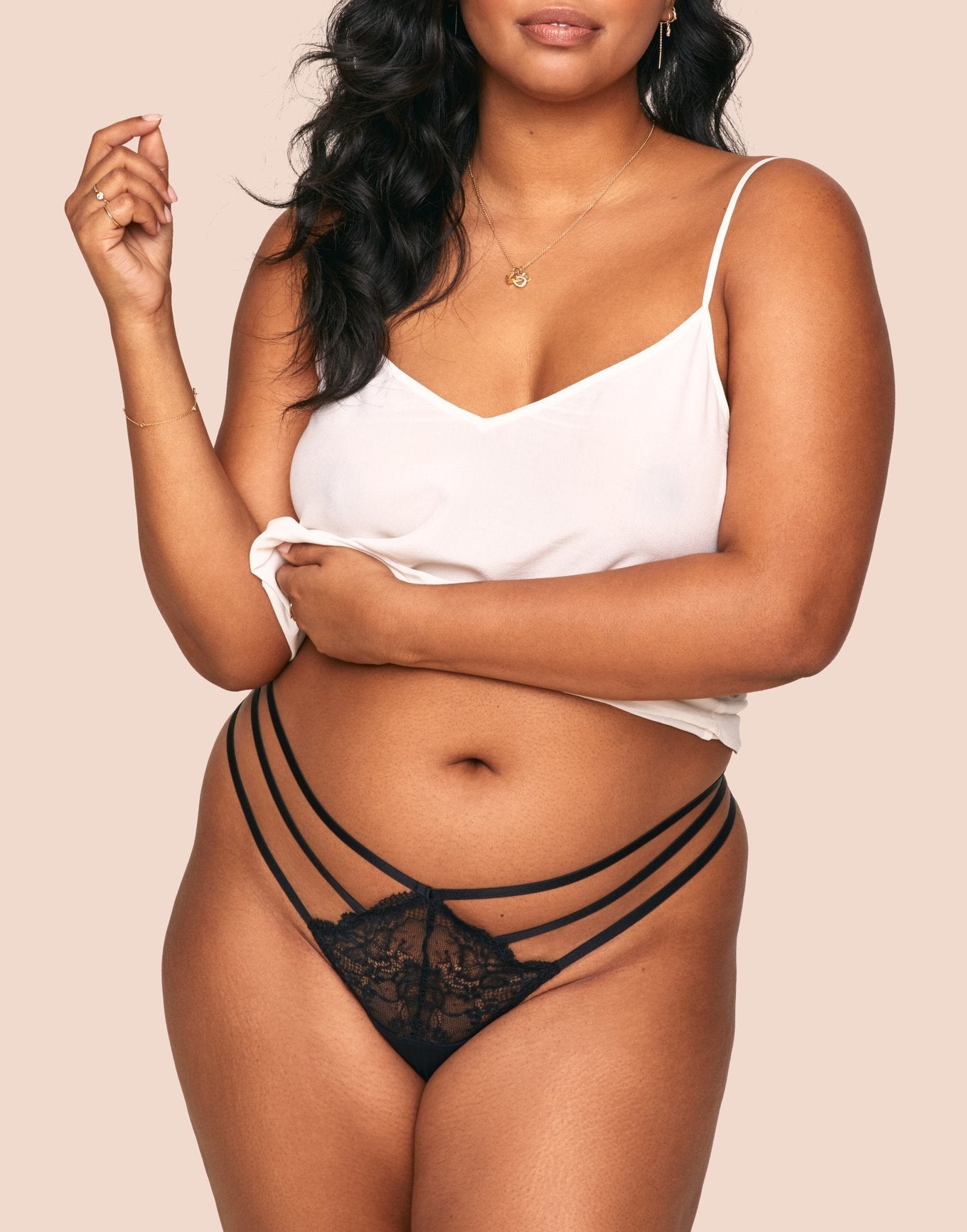 Adore Me Kimberly Strappy Thong in color Jet Black and shape thong
