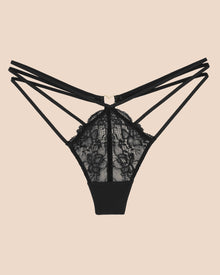 Adore Me Kimberly Strappy Thong in color Jet Black and shape thong