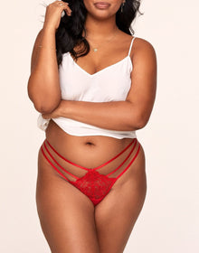 Adore Me Kimberly Strappy Thong in color High Risk Red and shape thong