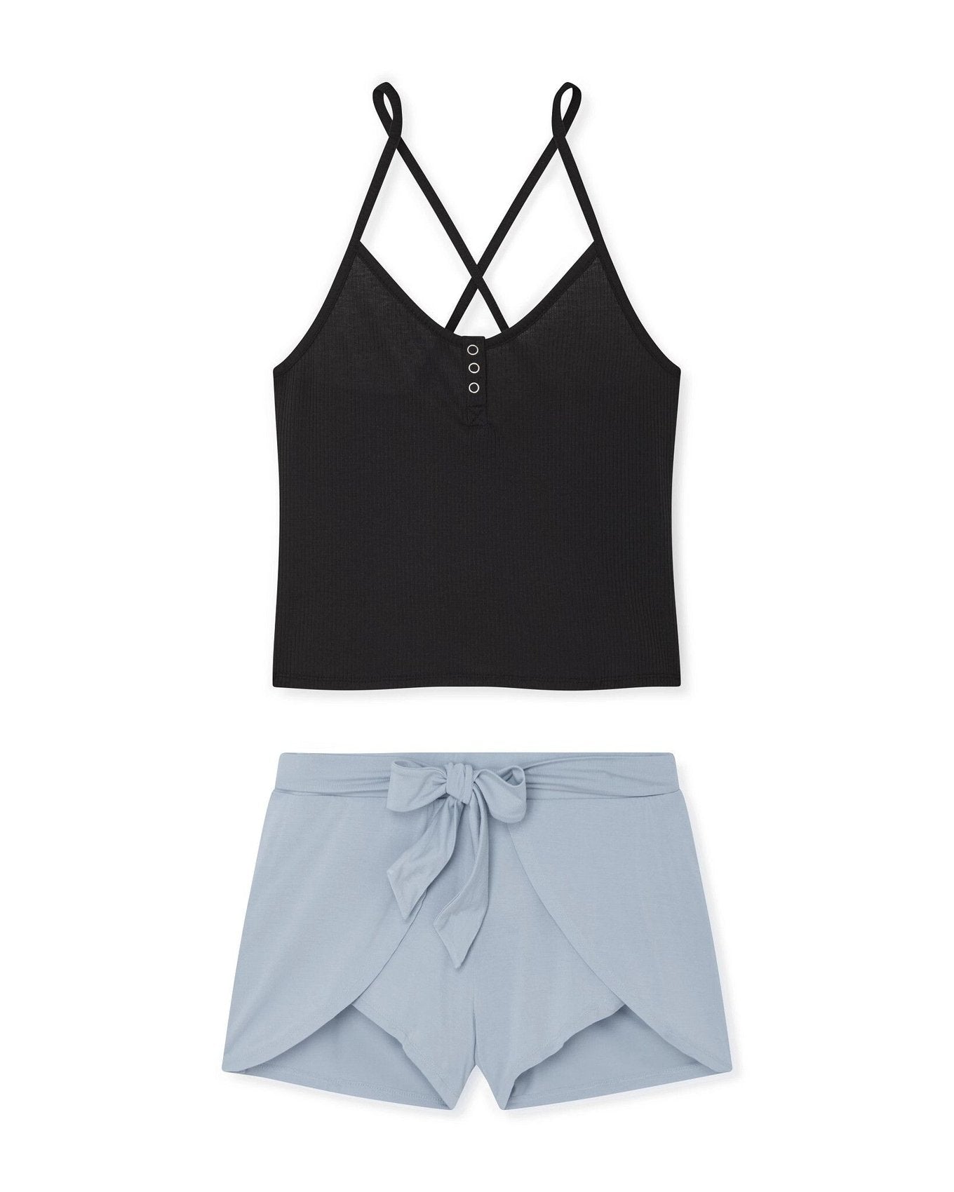 Adore Me Paige Cami & Short Pajama Set in color Jet Black and shape pj