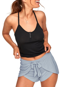 Adore Me Paige Cami & Short Pajama Set in color Jet Black and shape pj