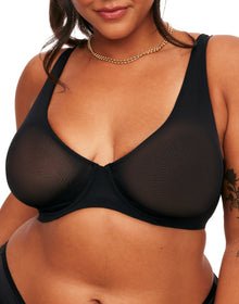 Adore Me Ivy Mesh Underwired Triangle Bralette in color Jet Black and shape triangle