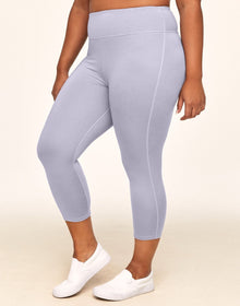 Adore Me Haley Heathered Crop Heather Compression Activewear Crop Legging in color Lavender Blue Heather and shape legging