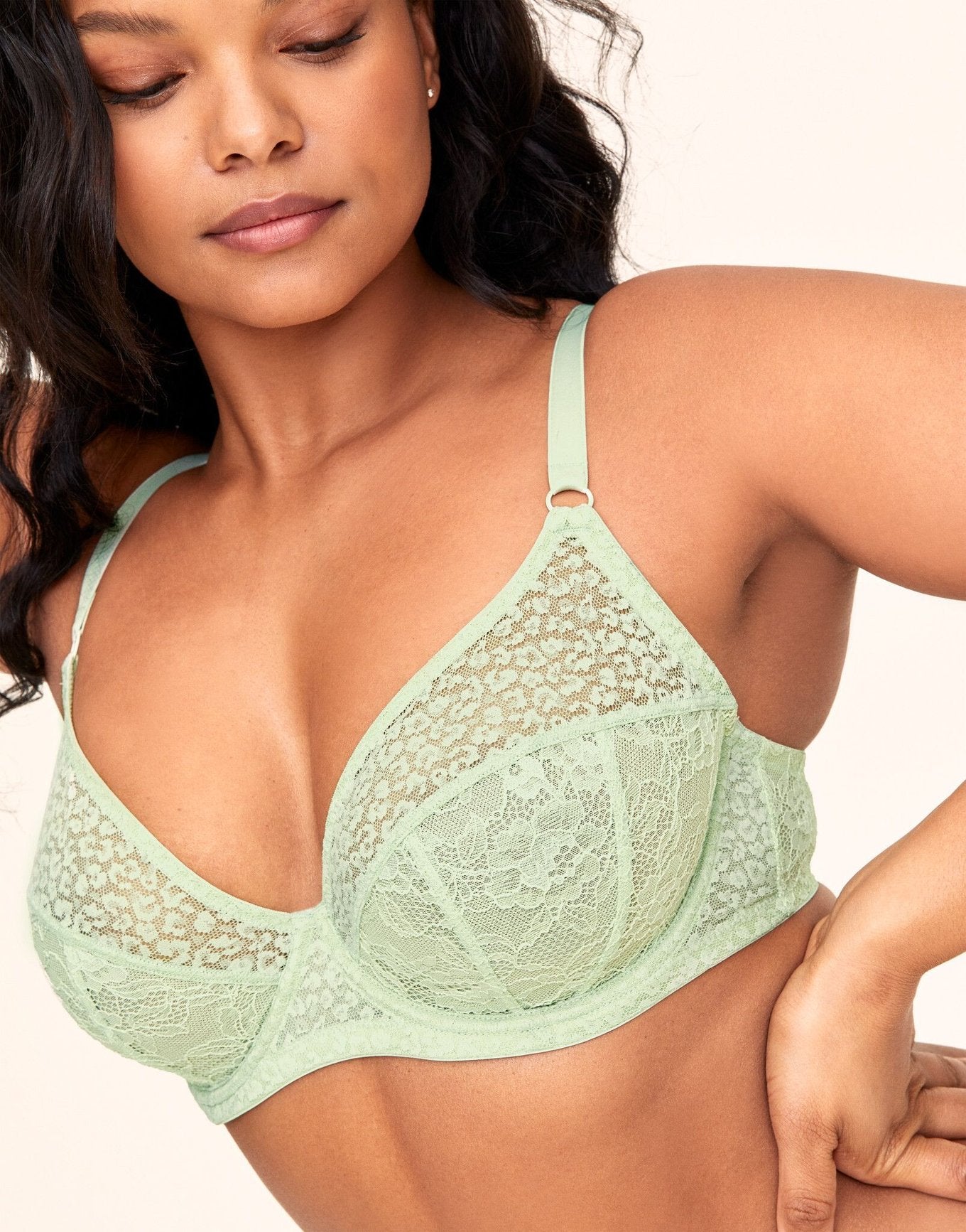 Adore Me Roxana Unlined Demi & Panty Set in color Celadon Green and shape demi