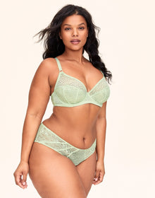 Adore Me Roxana Unlined Demi & Panty Set in color Celadon Green and shape demi