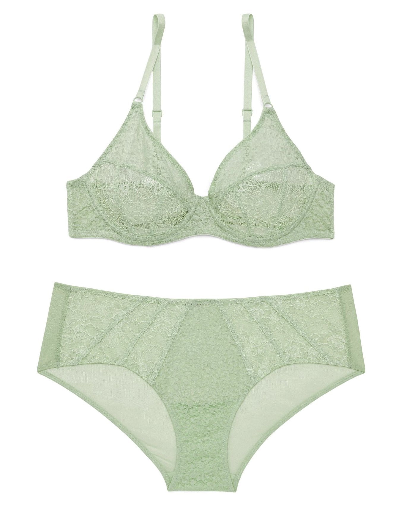 Adore Me Roxana Unlined Demi & Panty Set in color Celadon Green and shape demi