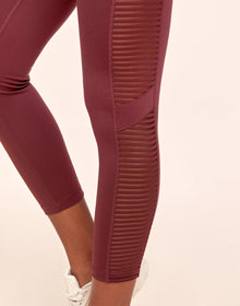 Adore Me Cali Stripe Mesh Active 7/8 Legging With Striped Mesh in color Oxblood and shape legging