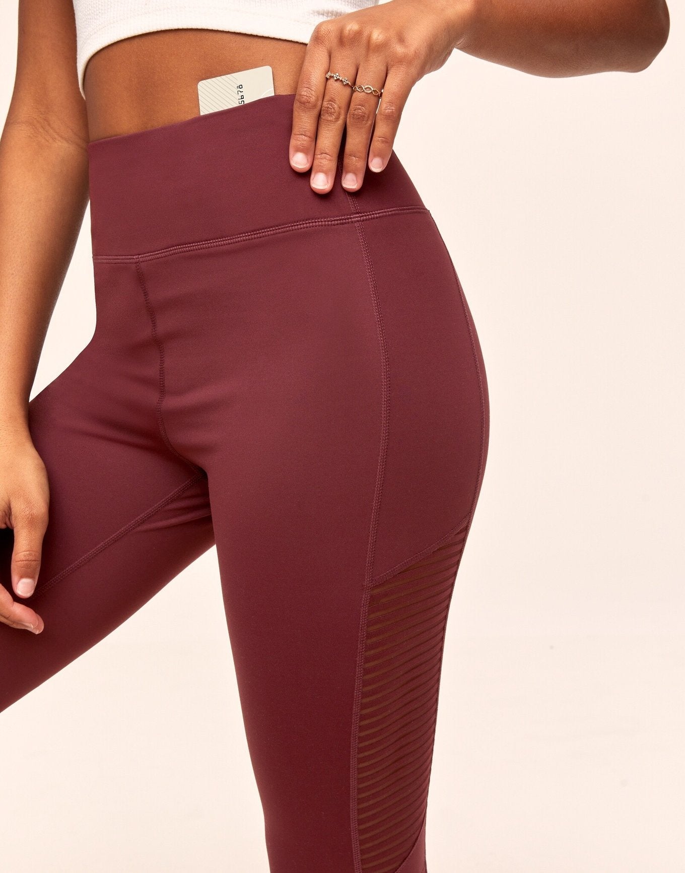 Adore Me Cali Stripe Mesh Active 7/8 Legging With Striped Mesh in color Oxblood and shape legging