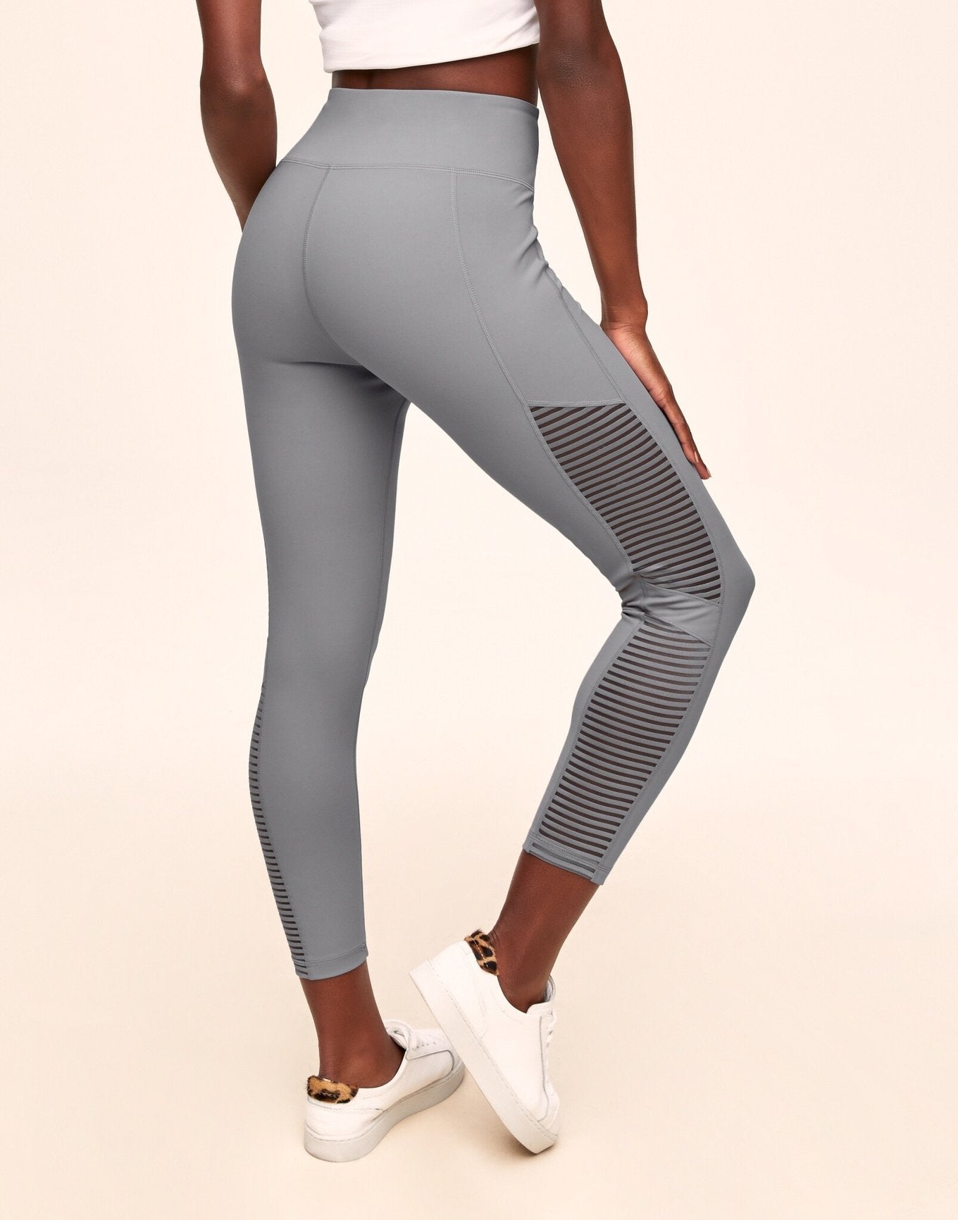 Adore Me Cali Stripe Mesh Active 7/8 Legging With Striped Mesh in color Gray Days and shape legging
