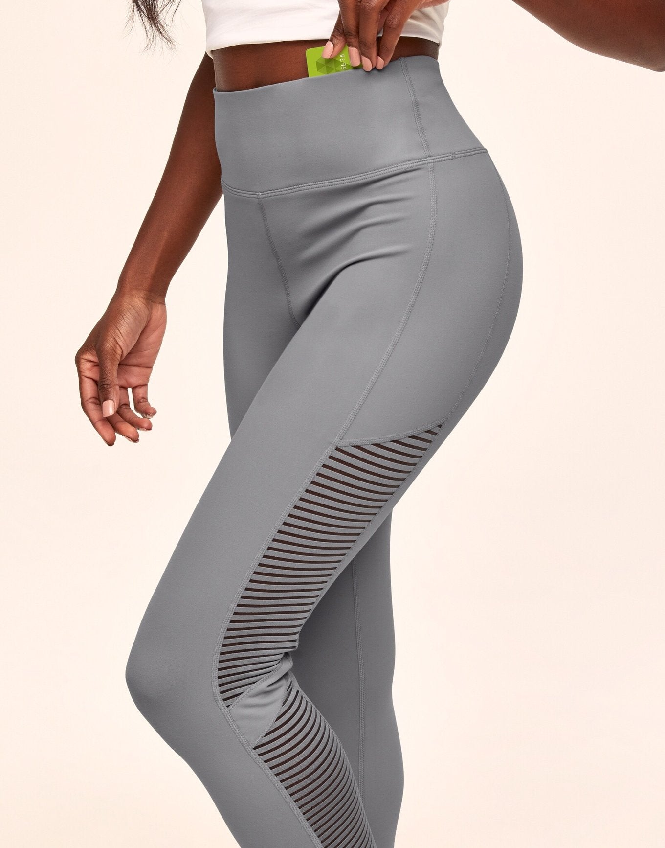 Adore Me Cali Stripe Mesh Active 7/8 Legging With Striped Mesh in color Gray Days and shape legging