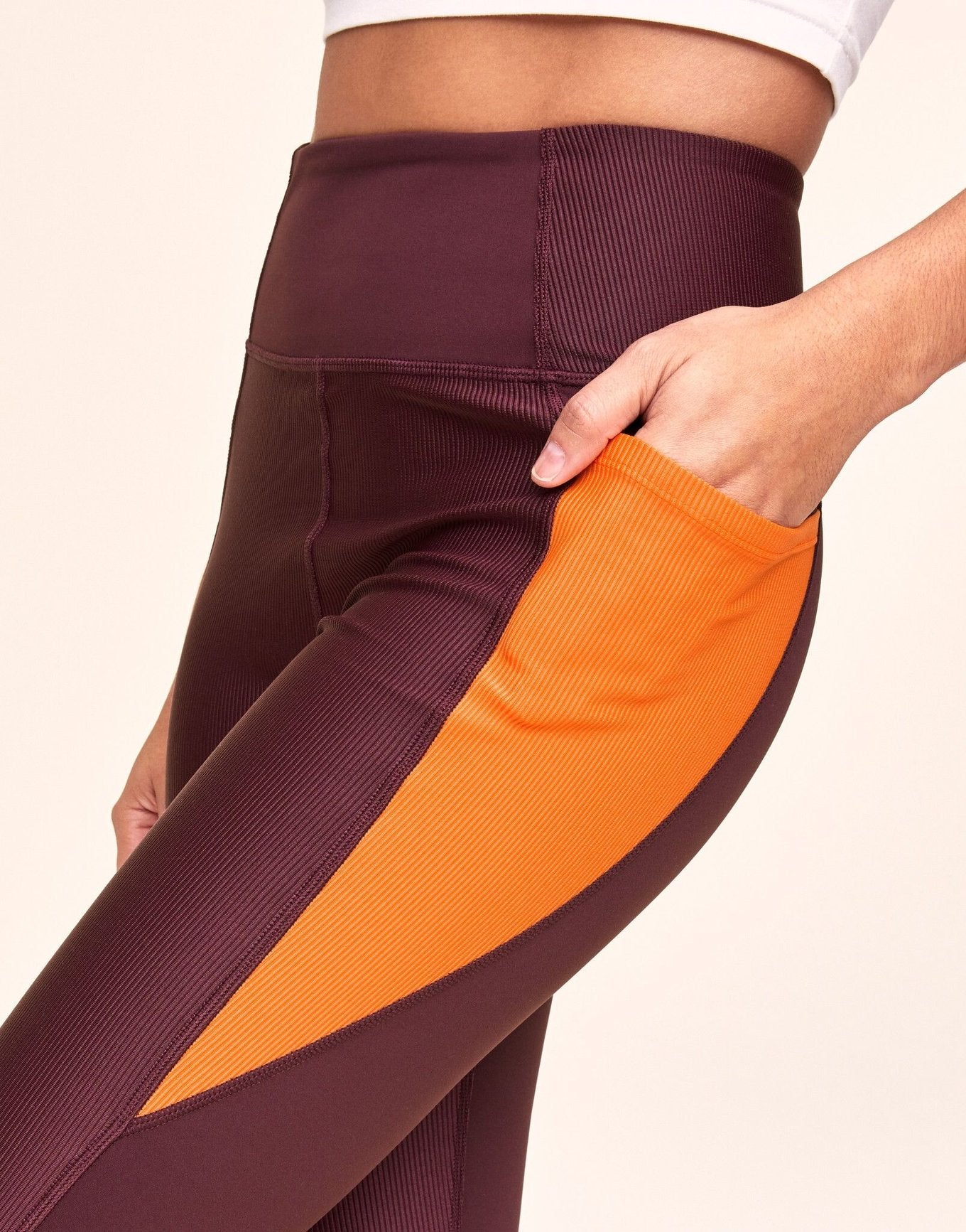 Adore Me Bailey Brushed Crop Super-Soft Active Crop with Pockets in color Oxblood and shape legging