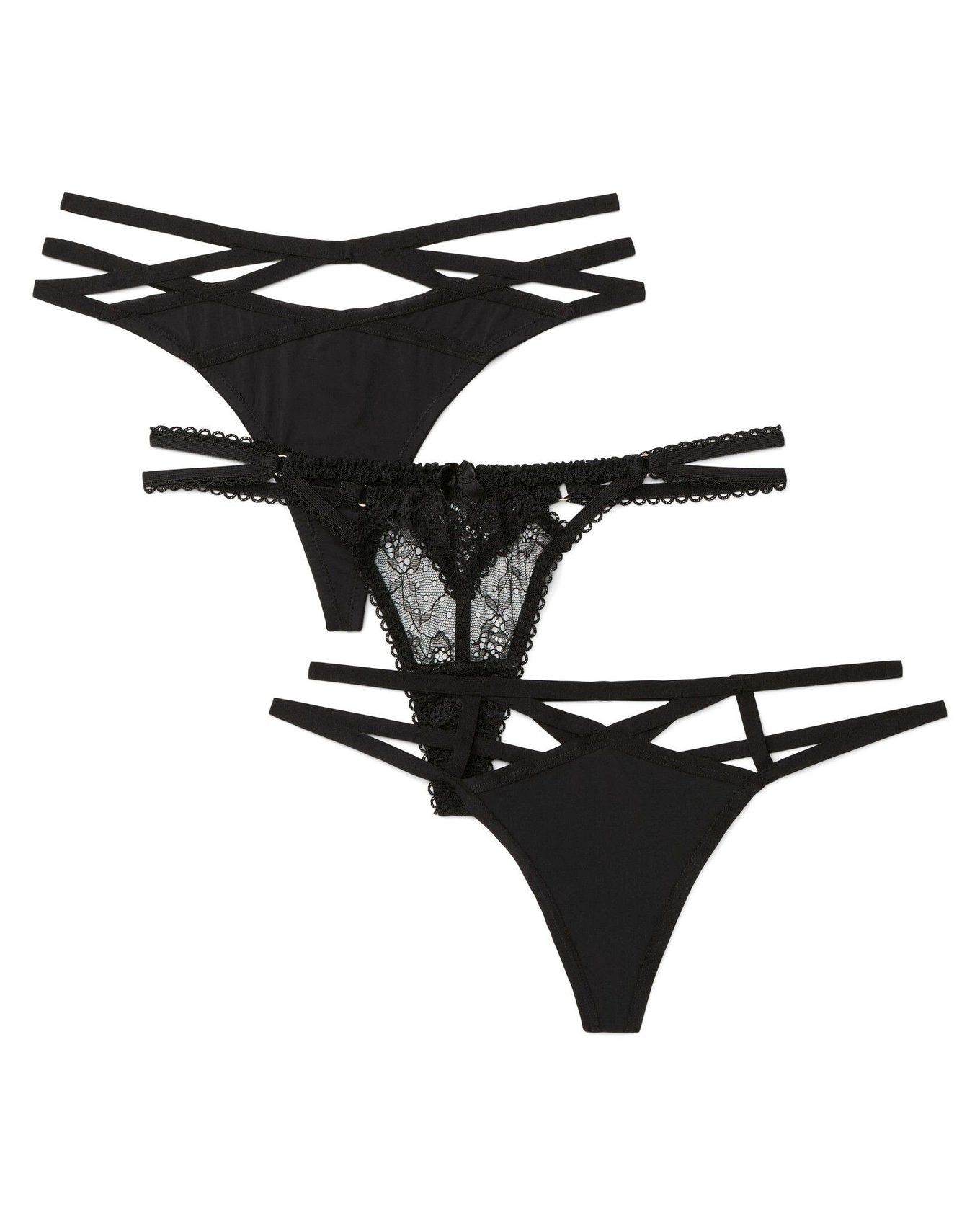 Adore Me Sexy Pack Thong Panties (Pack of 3) in color Jet Black and shape thong