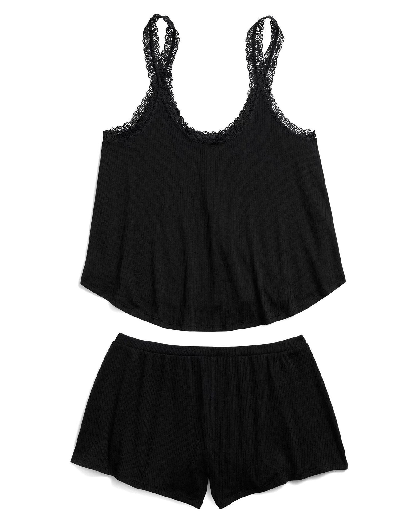 Adore Me Cailey Cami & Short Set in color Jet Black and shape pj