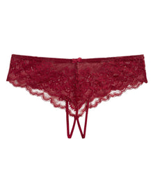 Adore Me Olya Crotchless Cheeky in color Rhubarb and shape crotchless