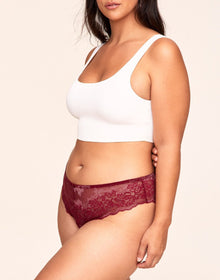 Adore Me Olya Crotchless Cheeky in color Rhubarb and shape crotchless