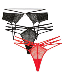 Adore Me Super Sexy Pack Two Thongs and One Crotchless Bikini (Panty Pack of 3) in color Multi- BBR and shape crotchless