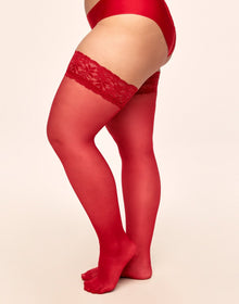 Adore Me Tegan Thigh High Thigh-High Stockings in color Barbados Cherry and shape stockings