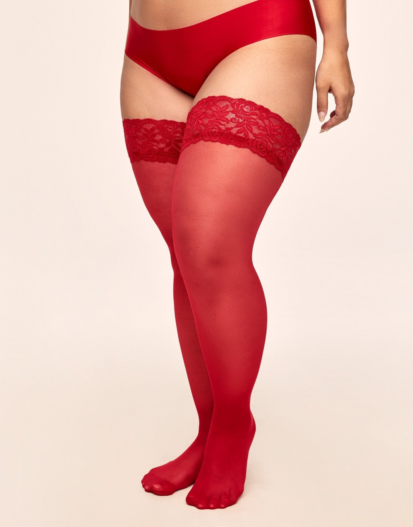 Adore Me Tegan Thigh High Thigh-High Stockings in color Barbados Cherry and shape stockings