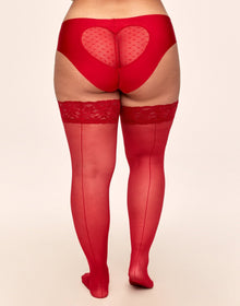 Adore Me Tegan Thigh High Thigh-High Stockings in color Barbados Cherry and shape stockings
