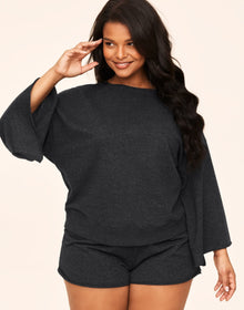 Adore Me Bailey Sweatshirt & Short Set in color Cyclo 102 Dark Heather Gray and shape pj