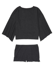 Adore Me Bailey Sweatshirt & Short Set in color Cyclo 102 Dark Heather Gray and shape pj
