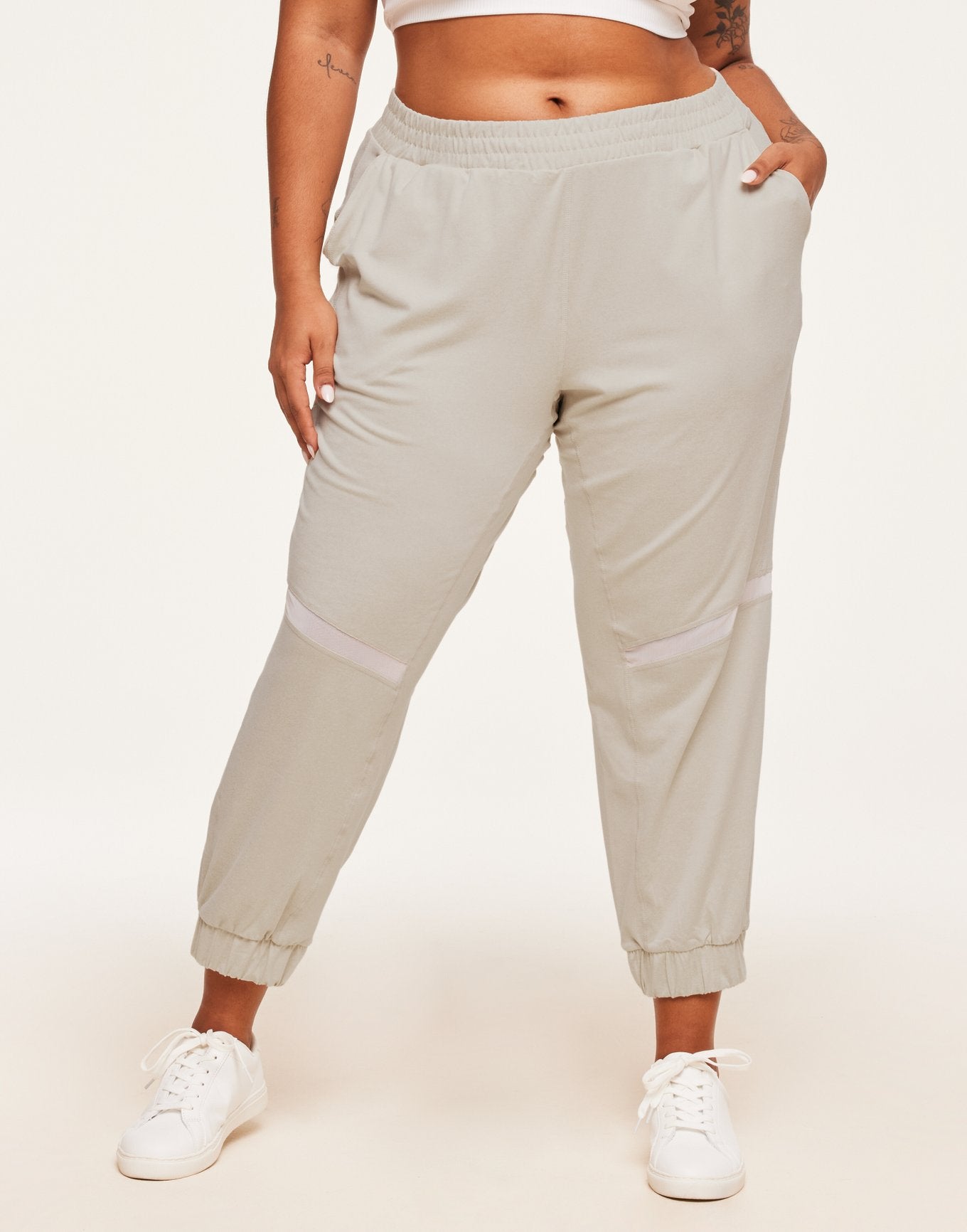 Adore Me Harmoney Fashion Jogger With Mesh Detail in color Oatmeal and shape jogger