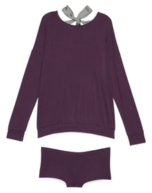 Adore Me Lyanna PJ Short Set in color Blackberry Wine and shape pj