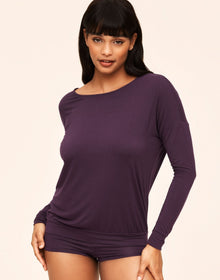 Adore Me Lyanna PJ Short Set in color Blackberry Wine and shape pj