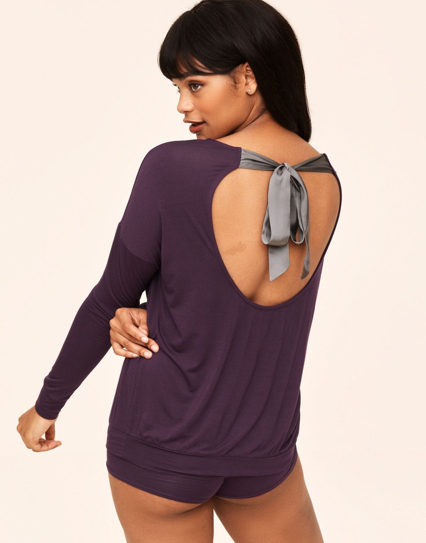 Adore Me Lyanna PJ Short Set in color Blackberry Wine and shape pj