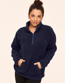 Adore Me Addi Sherpa Pullover in color Evening Blue and shape pj