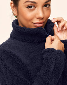 Adore Me Addi Sherpa Pullover in color Evening Blue and shape pj
