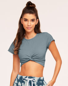 Adore Me Keiko Fitted Crew-Neck T-Shirt in color Lead and shape pj
