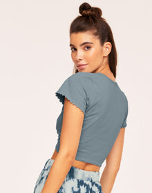 Adore Me Keiko Fitted Crew-Neck T-Shirt in color Lead and shape pj
