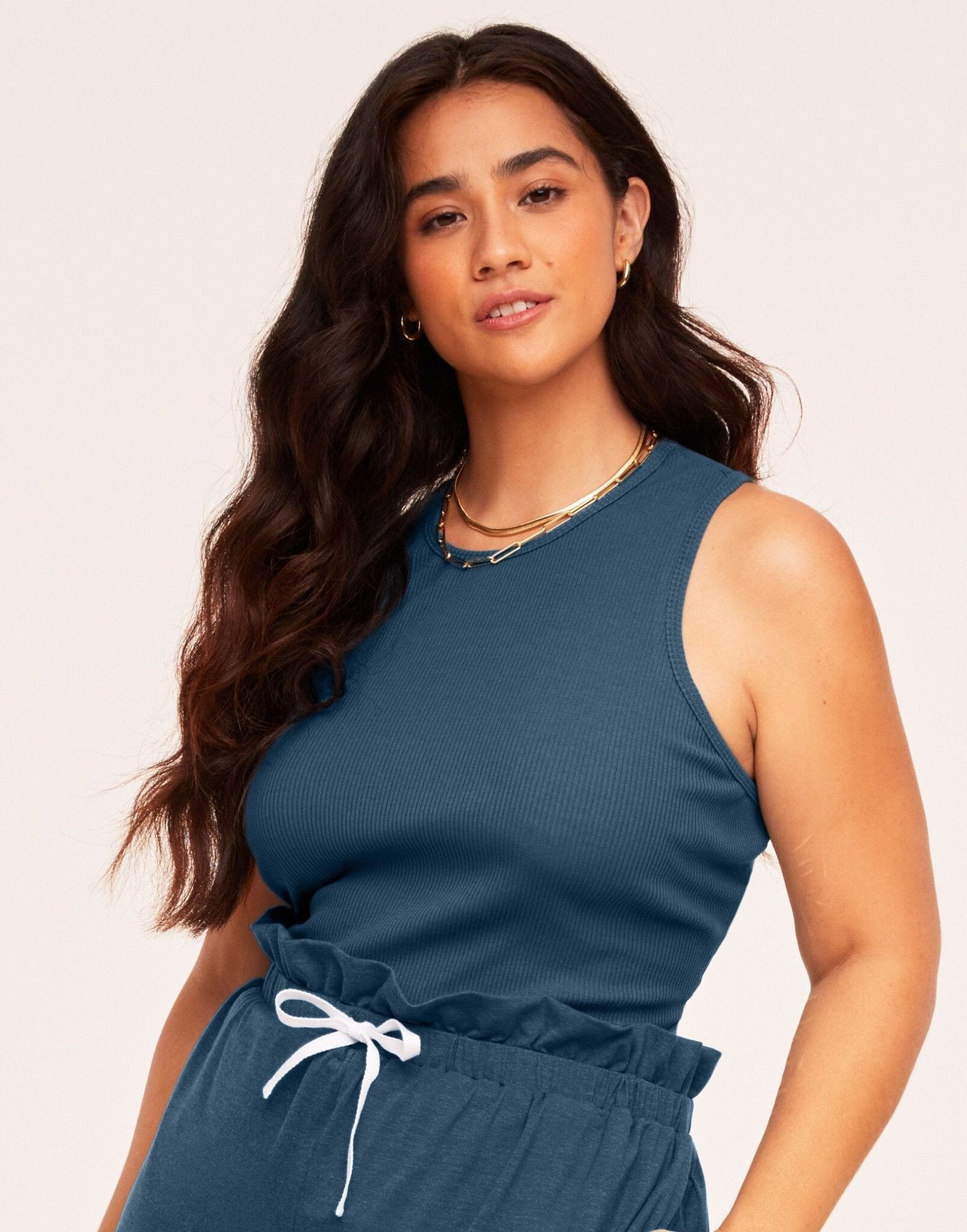Adore Me Janele Fitted Tank Top in color Indian Teal and shape pj