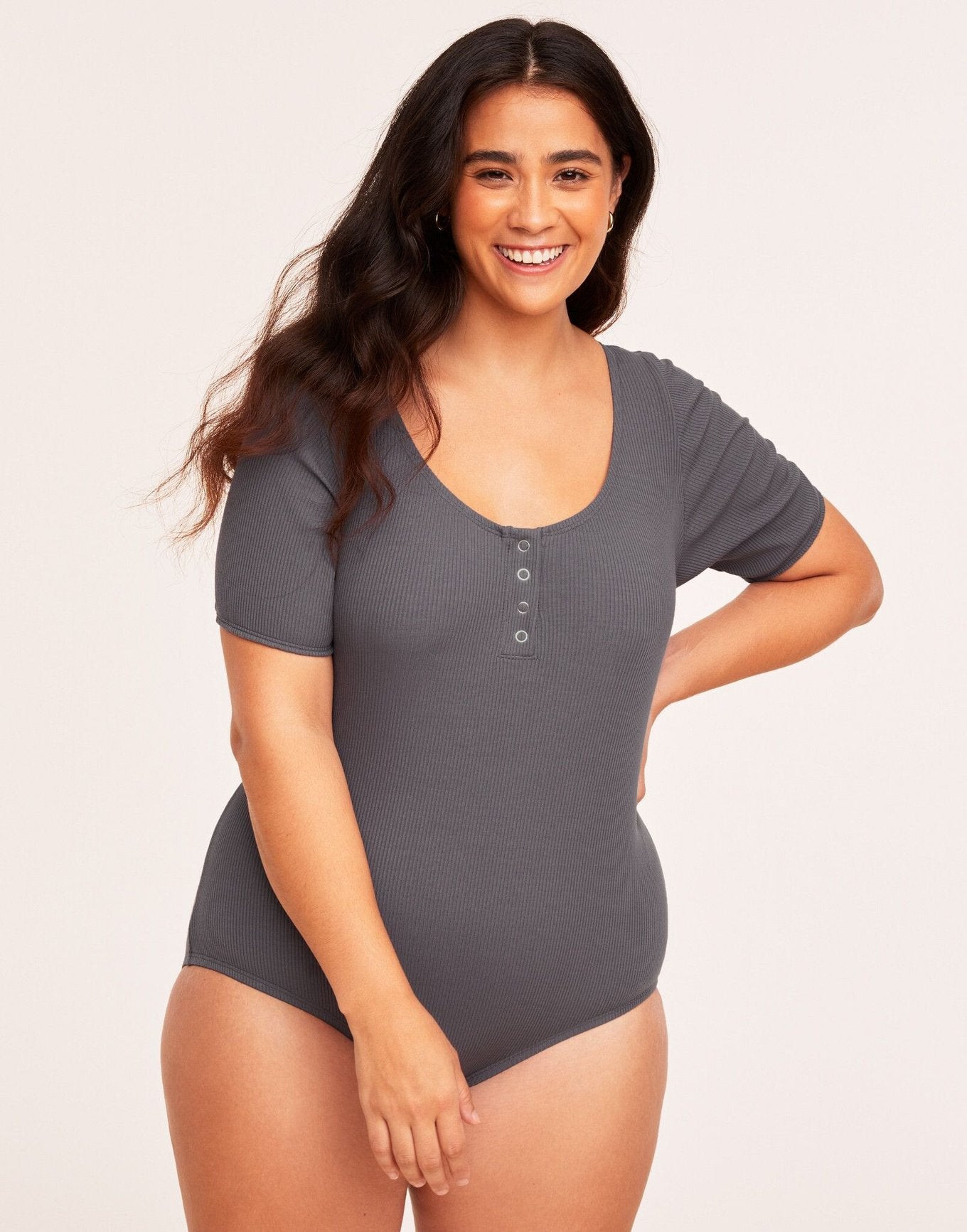 Adore Me Guilia Short-Sleeve Bodysuit in color Excalibur and shape bodysuit