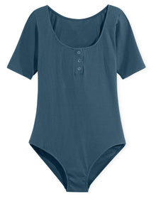 Adore Me Guilia Short-Sleeve Bodysuit in color Indian Teal and shape bodysuit