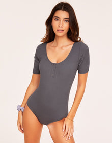 Adore Me Guilia Short-Sleeve Bodysuit in color Excalibur and shape bodysuit